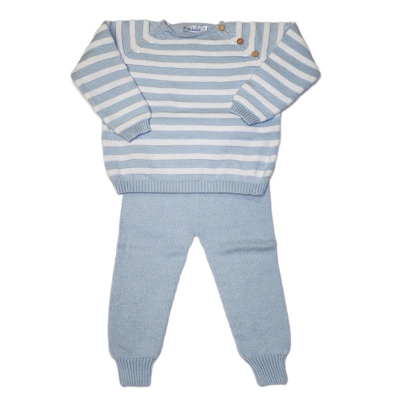Striped Shoulder Button Sweater Blue/White Set - Born Childrens Boutique