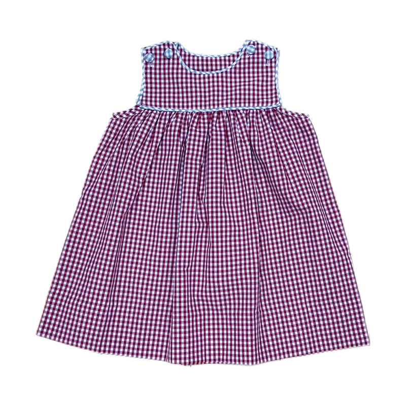 Crimson Dress with Gray Piping - Born Childrens Boutique