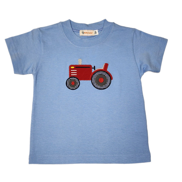 T001 Boy Shirt Tractor w/ Tires Sky Blue - Born Childrens Boutique