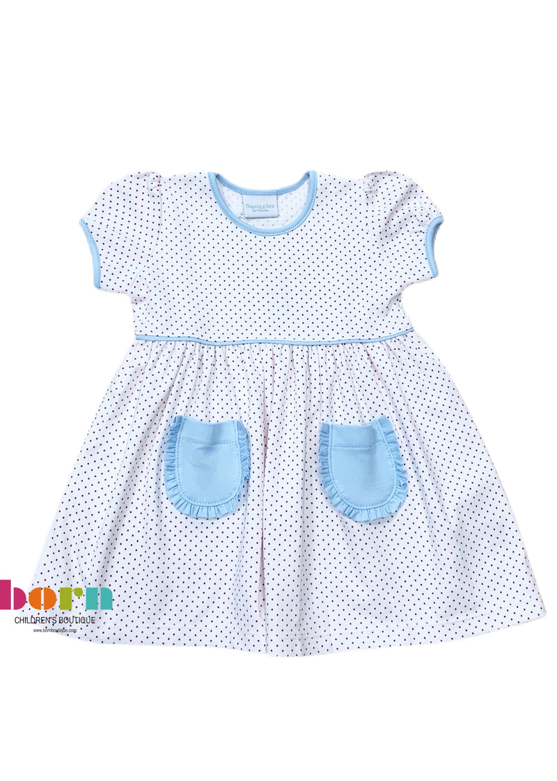 Red Dot Dress with Blue Ruffle - Born Childrens Boutique