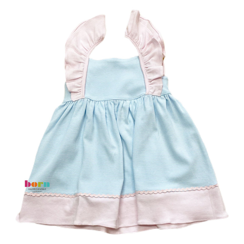 Ruffle Pinafore Dress, Blue Stripe/Pink - Born Childrens Boutique