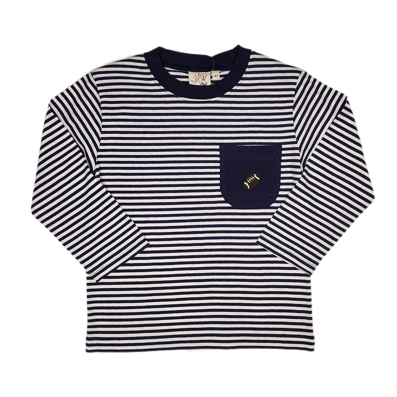 Dark Royal/White Stripe Football Pocket T-Shirt - Born Childrens Boutique