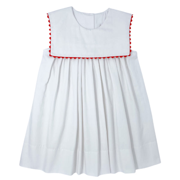 Lullaby Set Hope Chest Dress - White / Red Ric Rac - Born Childrens Boutique