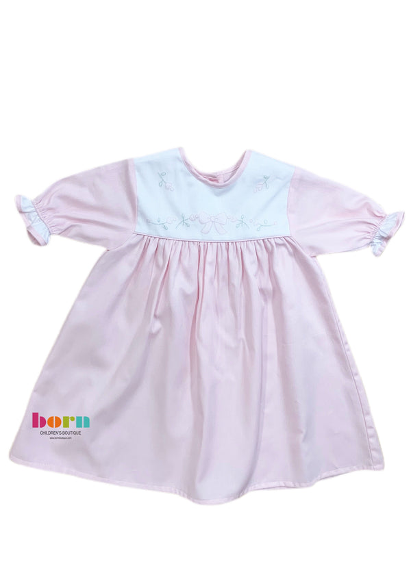 Pique Daygown Pink White Bow - Born Childrens Boutique