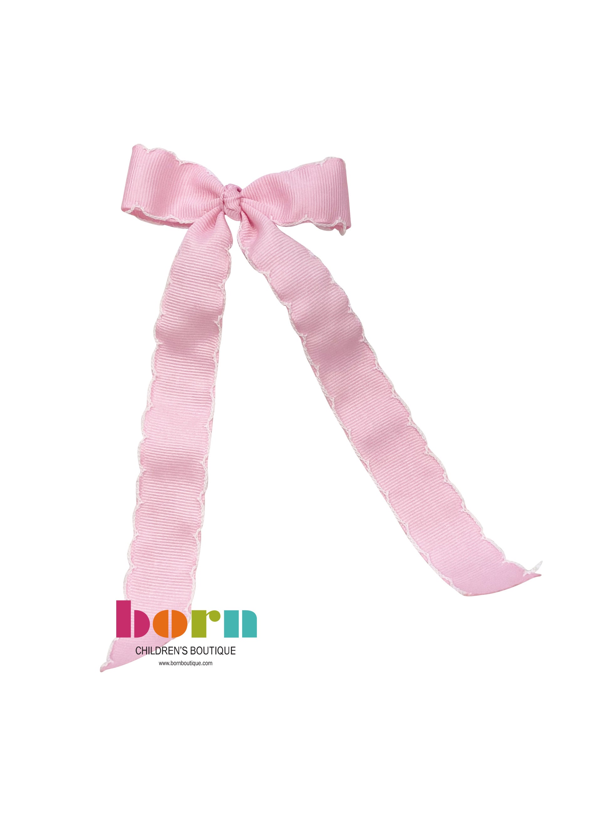 Wee Ones Pink/White Moonstitch Bow with Tail - Born Childrens Boutique