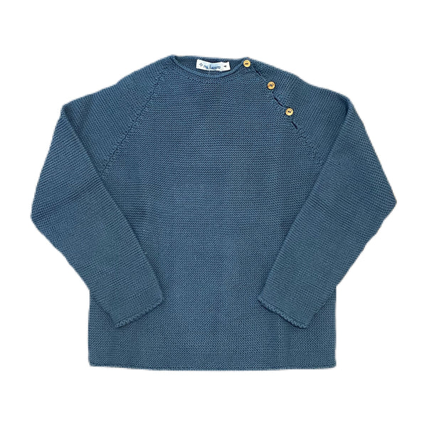 Garter Stitch Shoulder Button Sweater Blue - Born Childrens Boutique