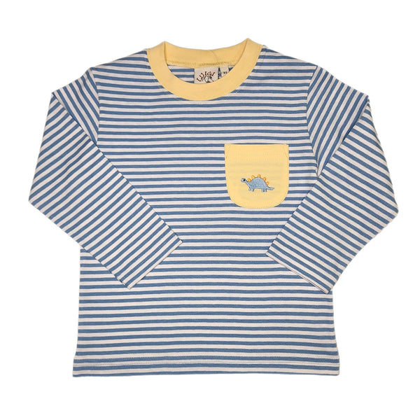 Chambray/White Dinosaur Pocket T-Shirt - Born Childrens Boutique