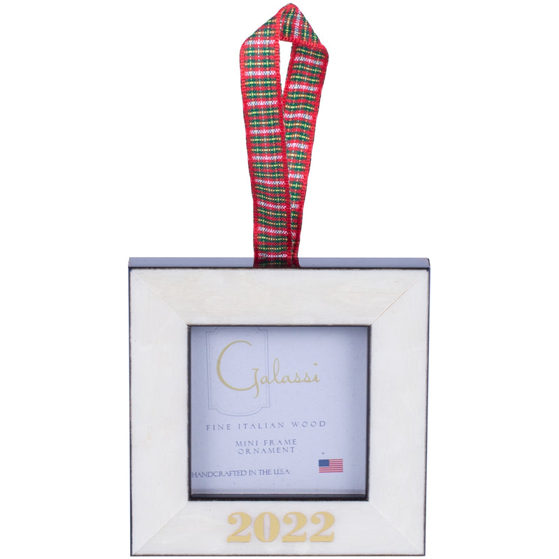Ornament White w/ Gold "2022" w/ Plaid Ribbon - Born Childrens Boutique