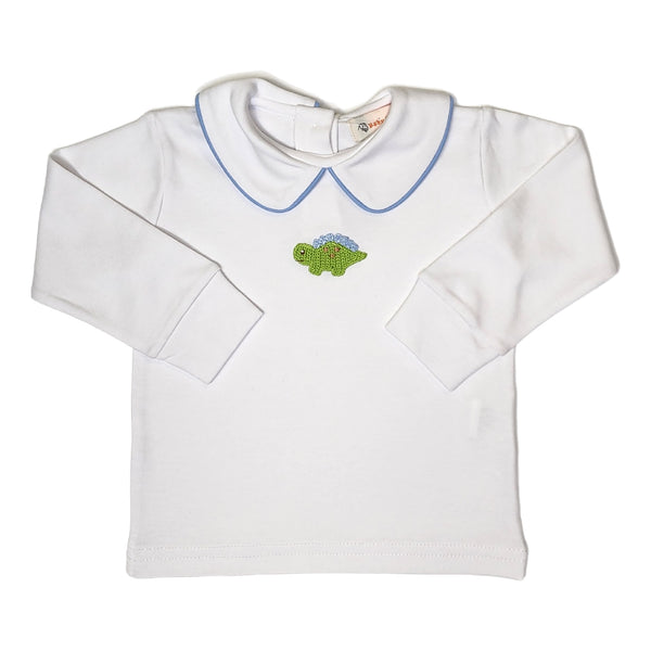 Crochet Dino Top w/ Sky Blue Trim - Born Childrens Boutique