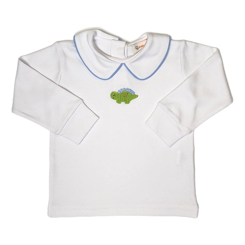 Crochet Dino Top w/ Sky Blue Trim - Born Childrens Boutique