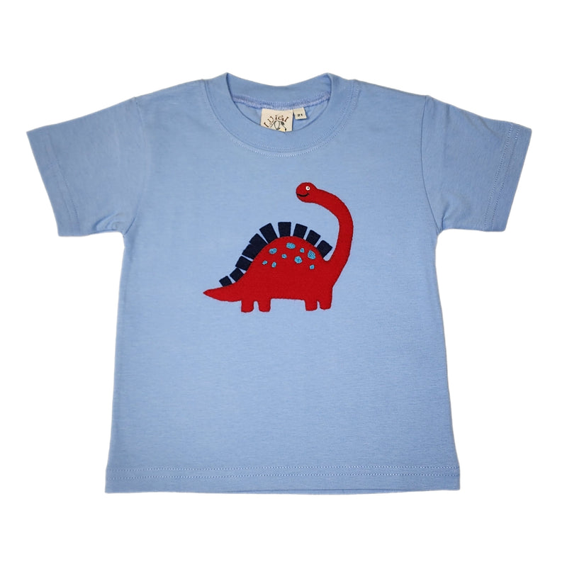 T001 Boy Shirt Brontosaurus w/ Back Plates Sky Blue - Born Childrens Boutique
