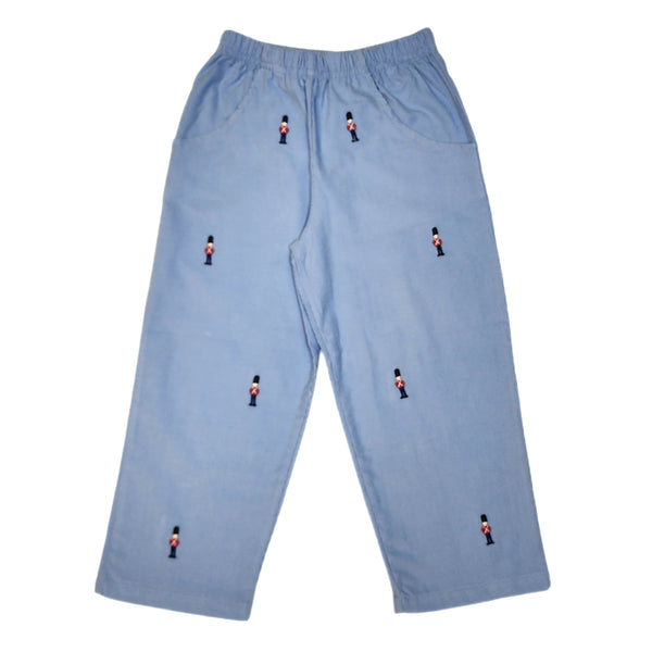 Boy Cord Pant Sky Blue Toy Soldier Embroidered - Born Childrens Boutique