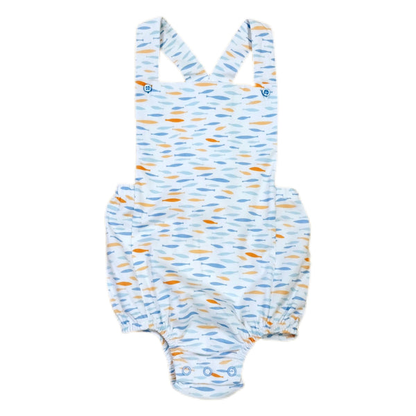 Fish Print Knit Strap Boy Bubble - Born Childrens Boutique