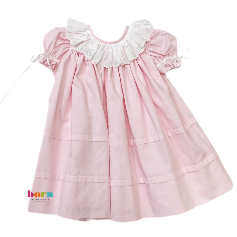 Ruff Collar Dress w/ Wreaths, Pink - Born Childrens Boutique