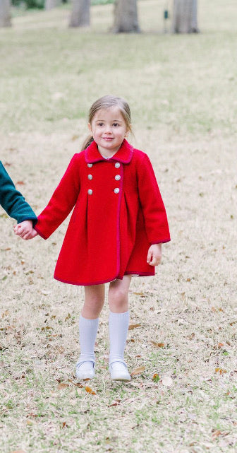 Pre-Order Marae Princess Bow Back Coat, Solid Red - Born Childrens Boutique