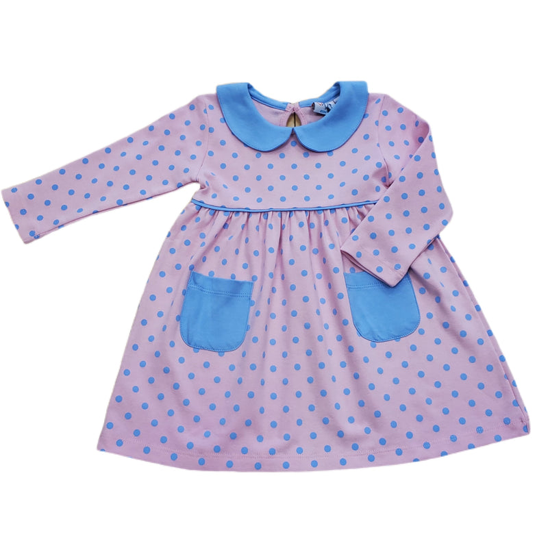 Long Sleeve Pockets Dress Pink/Sky Blue - Born Childrens Boutique