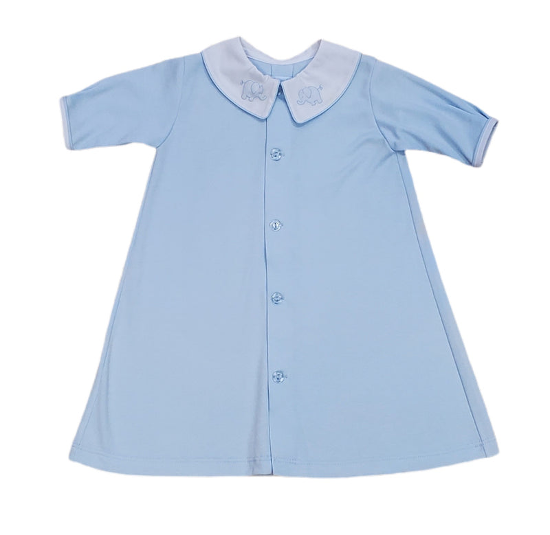 Knit Daygown, Blue/Elephant - Born Childrens Boutique