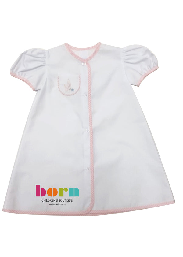 Auraluz Gown White Pink Check with Pink Bird - Born Childrens Boutique