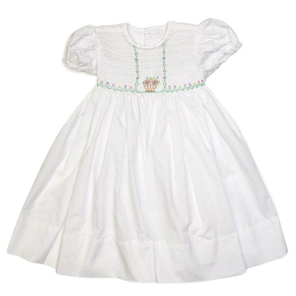 Remember Nguyen White Cate Dress Basket Full of Spring Flowers - Born Childrens Boutique
