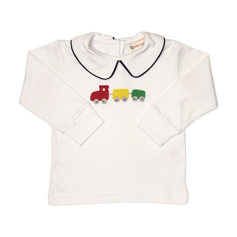 Crochet Train Top w/ Dark Royal Trim - Born Childrens Boutique