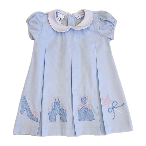 Dana - Blue Embroidered Dress (Shoe/Castle/Dress/Wand) - Born Childrens Boutique