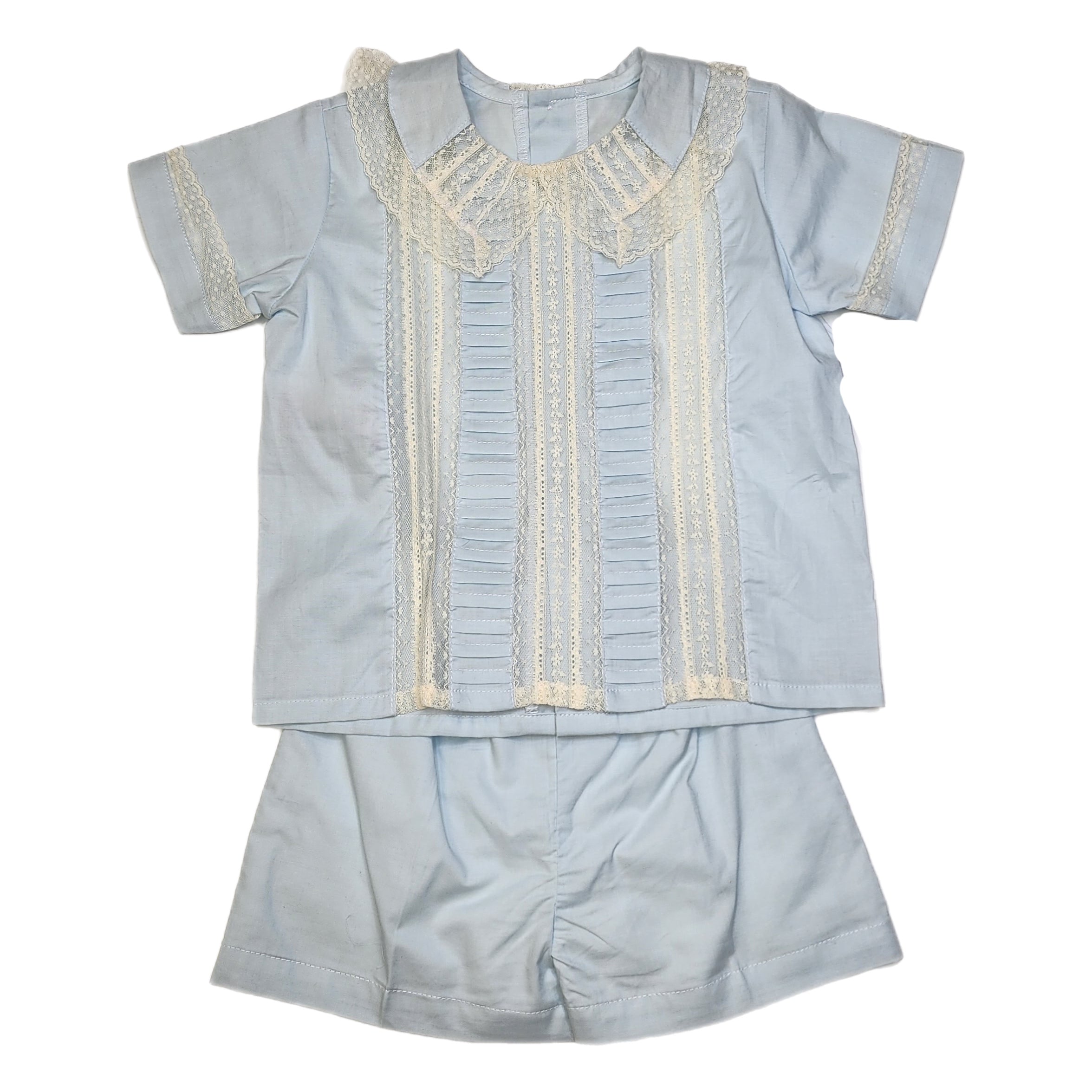 Phoenix & Ren Blue Rowan Short Set with Ecru Lace - Born Childrens Boutique