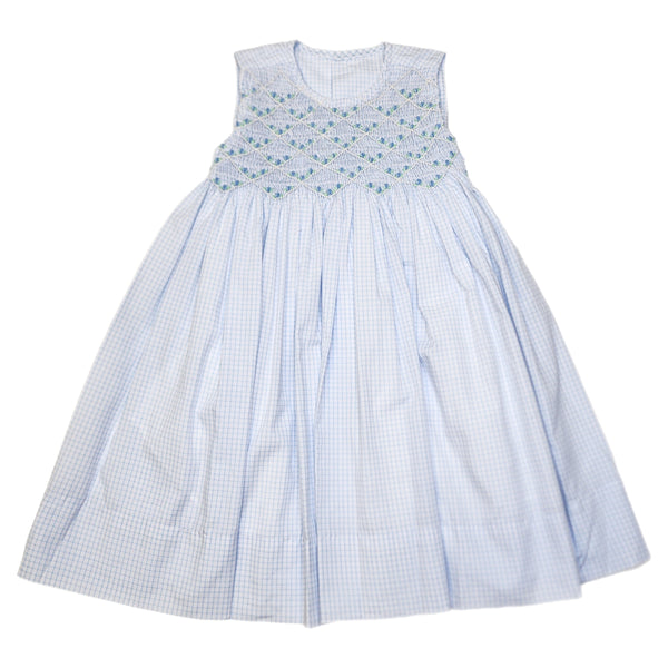 Phoenix & Ren Blue Channing Dress - Sleeveless W/Blue Smocked Tulips - Born Childrens Boutique