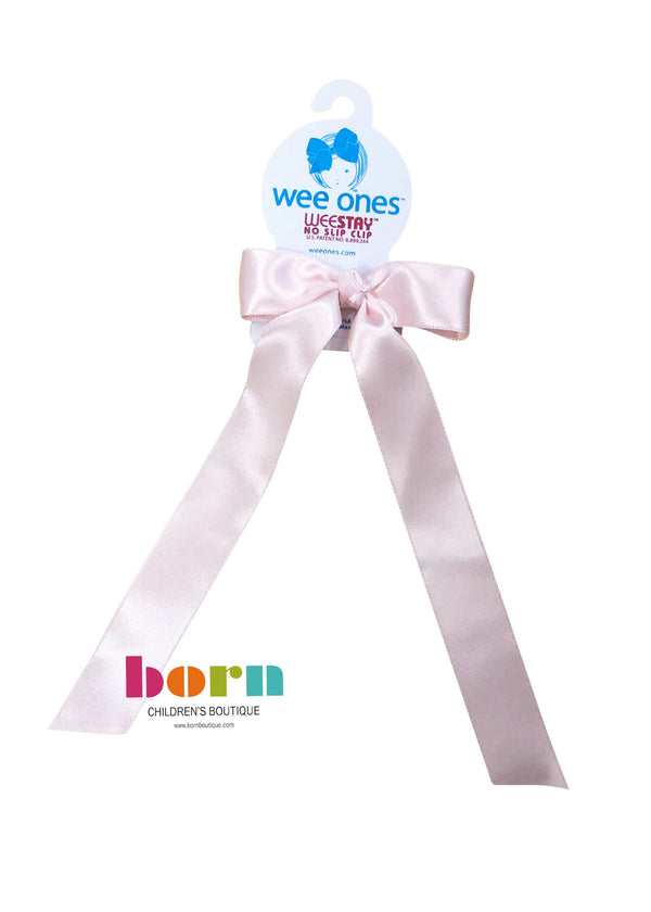 Wee Ones Light Pink Satin Bow with Tail - Born Childrens Boutique