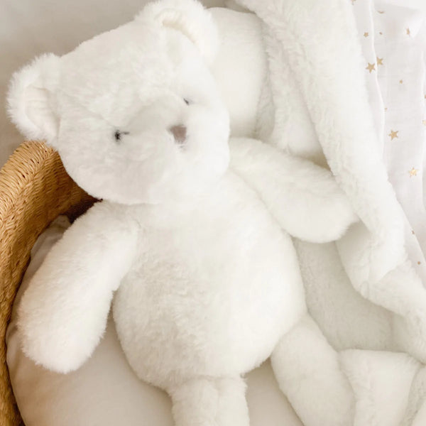 Beaumont Luxe White Bear Lovie and Rattle Set - Born Childrens Boutique