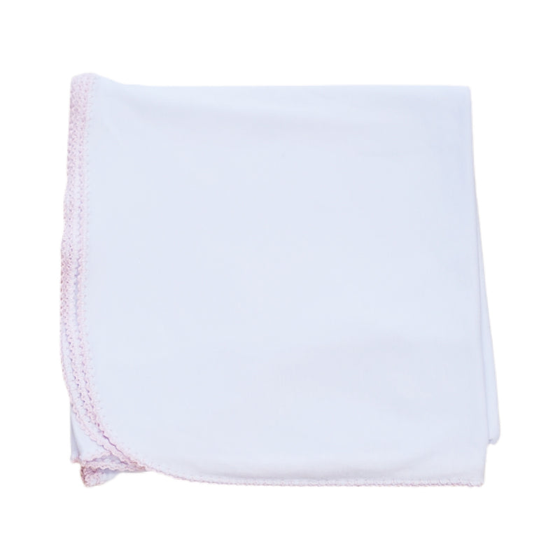 White Blanket with Pink Crochet Edge - Born Childrens Boutique