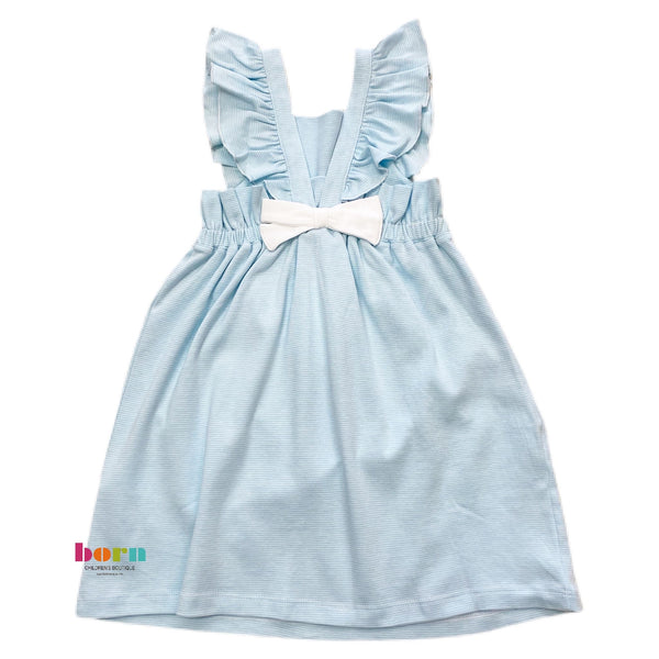 Bow Back Pinafore Dress, Blue Stripe - Born Childrens Boutique