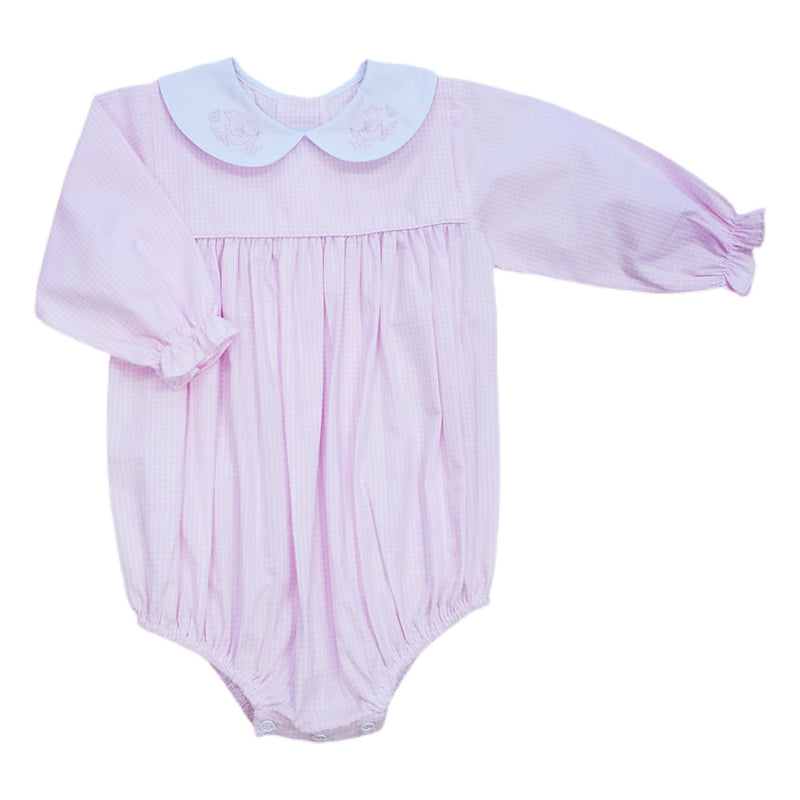Pink Check Dove Long Sleeve Short Bubble - Born Childrens Boutique