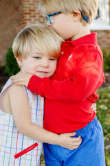Long Sleeve Prim & Proper Polo Richmond Red With Worth Avenue White Stork - Born Childrens Boutique