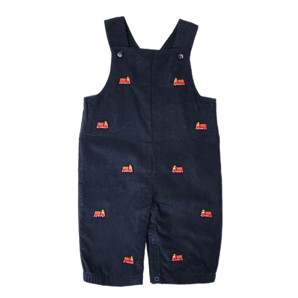 Cord Long Romper Fire Truck/ Navy - Born Childrens Boutique