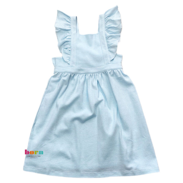 Bow Back Pinafore Dress, Blue Stripe - Born Childrens Boutique