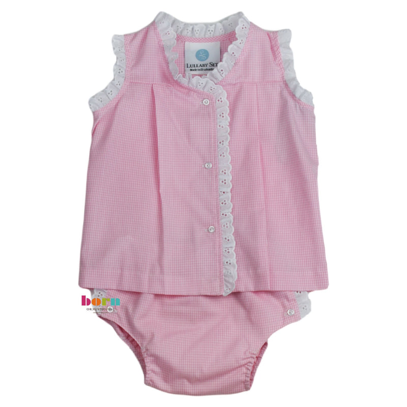Jill Diaper Set - Pink Micro Gingham - Born Childrens Boutique