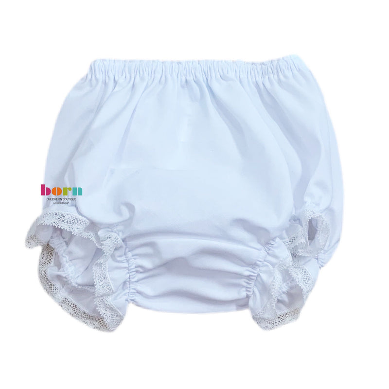 White Diaper Cover with Ecru Lace - Born Childrens Boutique