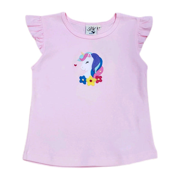 Girl Flutter Sleeve Shirt Unicorn Head - Born Childrens Boutique