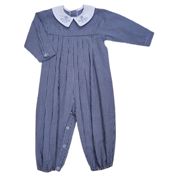 Navy Check Plane Longall - Born Childrens Boutique