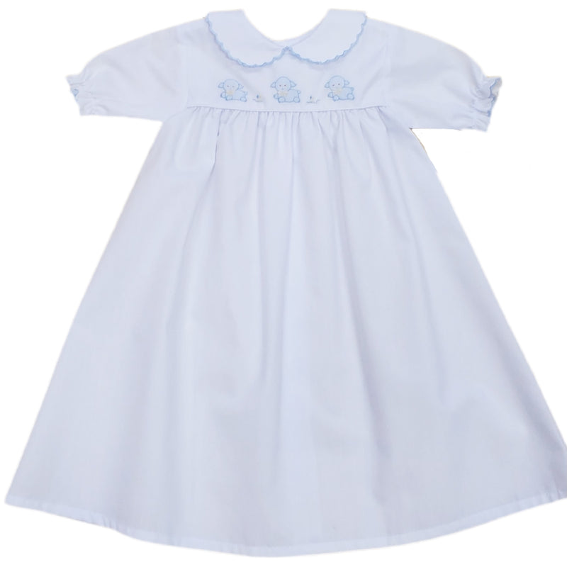 Auraluz Gown White with Blue Lamb - Born Childrens Boutique