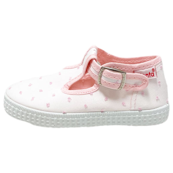 Cienta, T-Strap White w/ Light Pink Bitty - Born Childrens Boutique