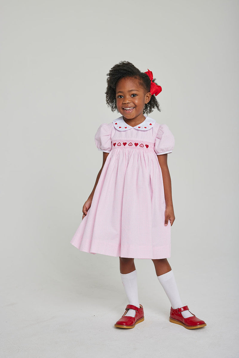Hearts Smocked Peter Pan Dress - Born Childrens Boutique