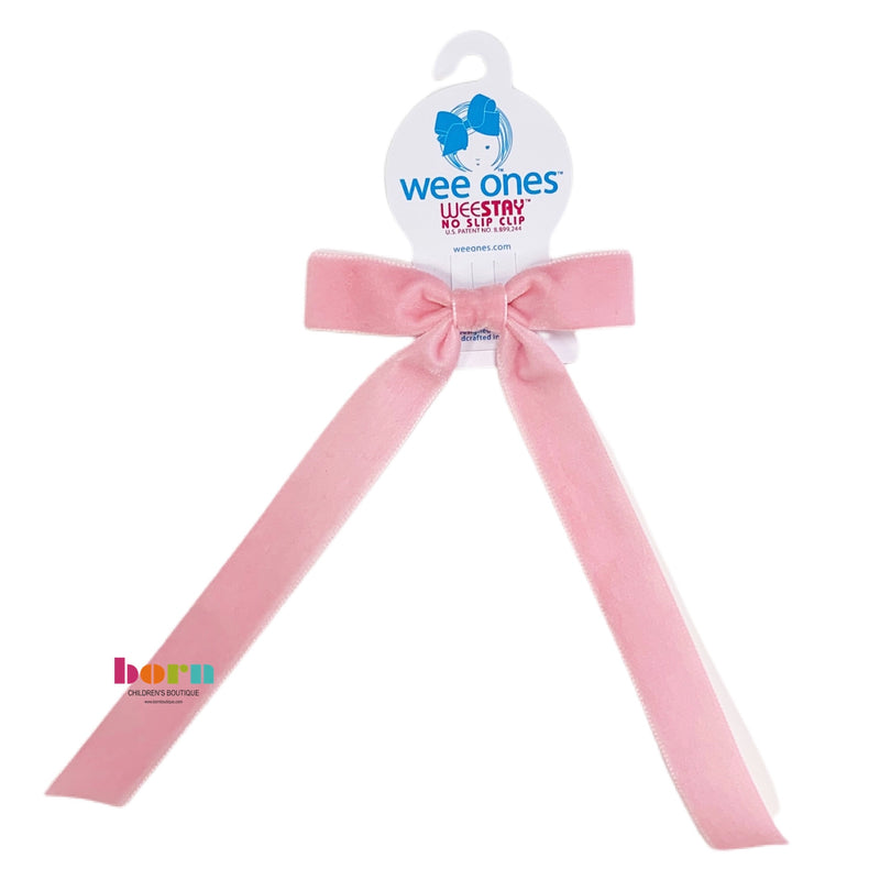 Wee Ones Blush Velvet Bow with Tail - Born Childrens Boutique