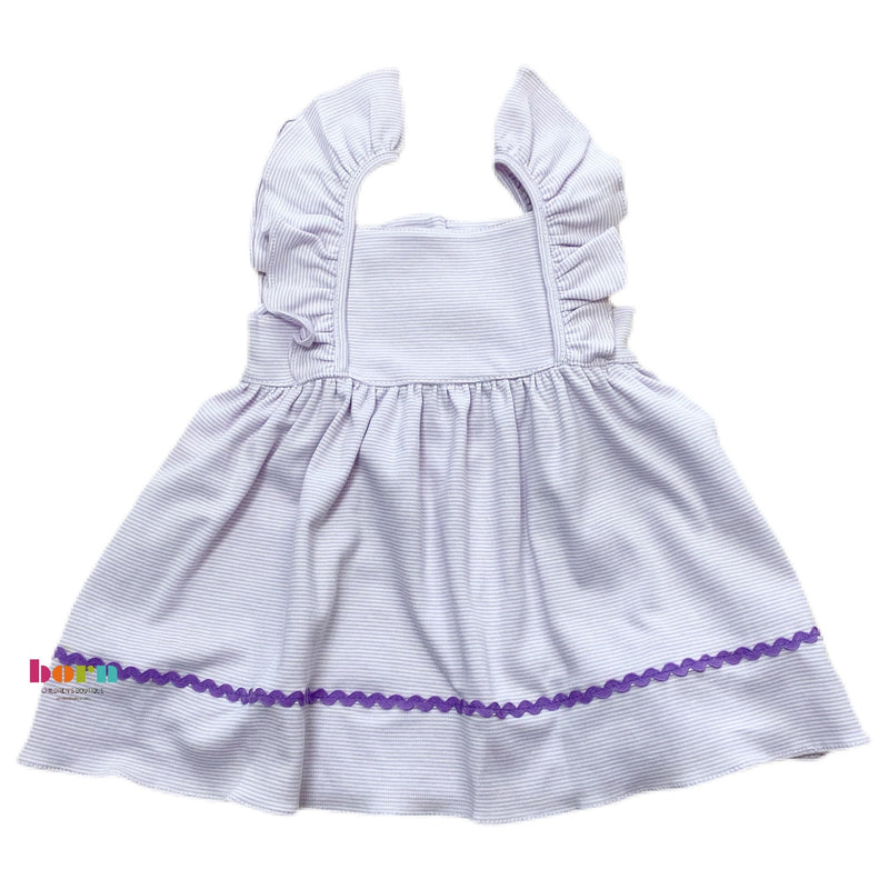 Ruffle Pinafore Dress, Purple Stripe - Born Childrens Boutique