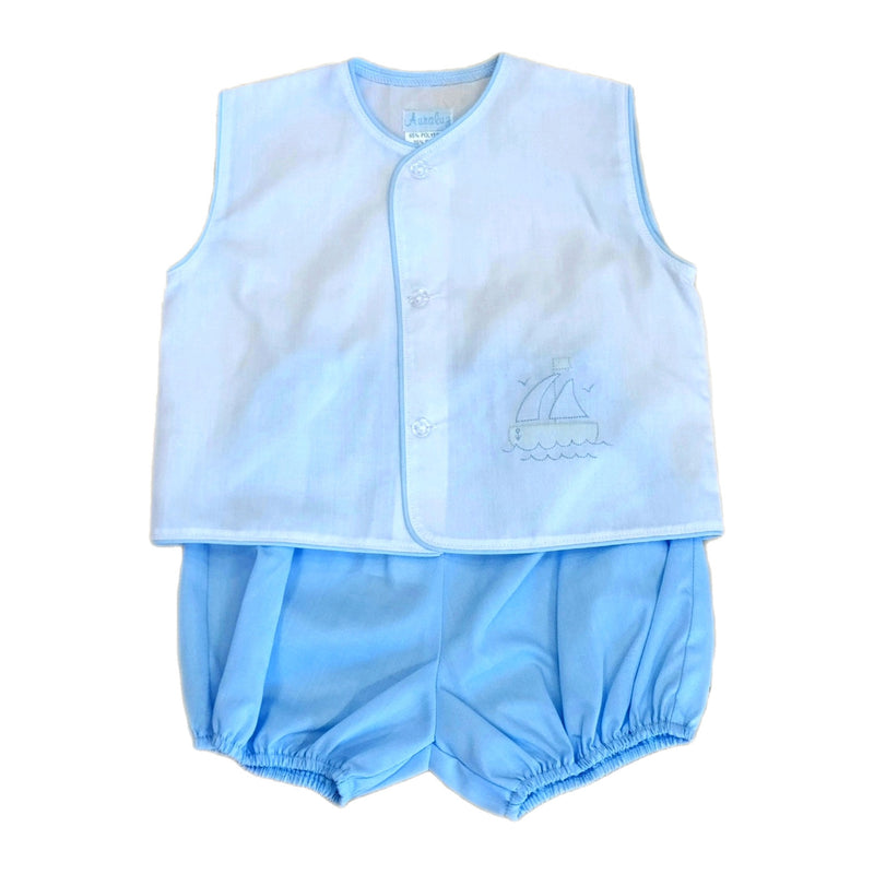 Diaper Shirt White/Blue Boat/Anchor - Born Childrens Boutique