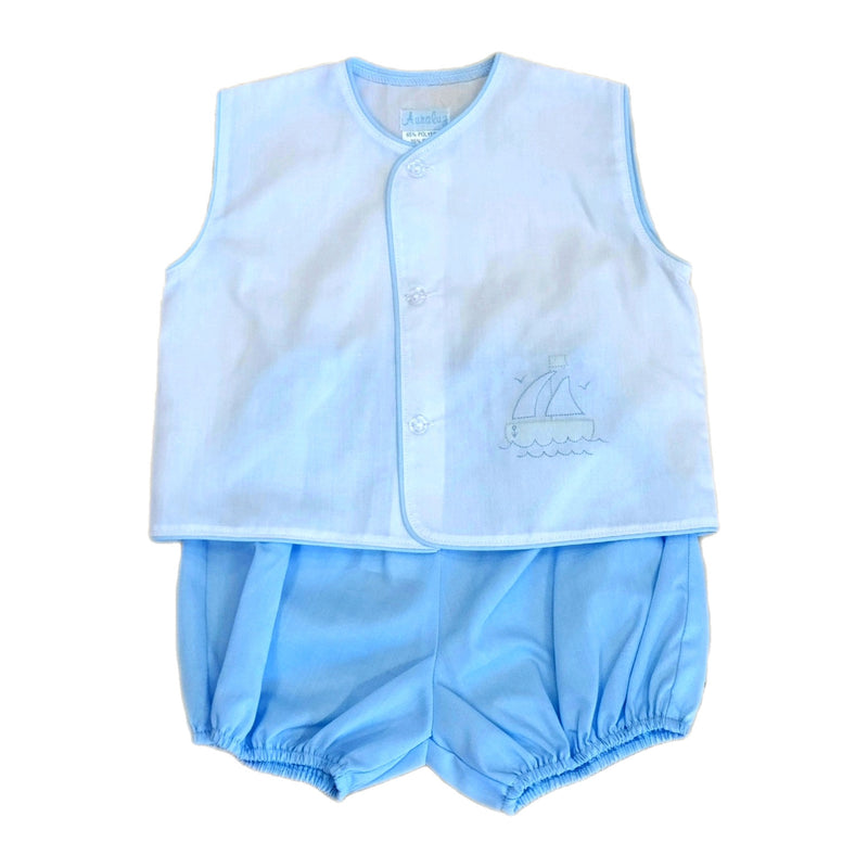 Diaper Shirt White/Blue Boat/Anchor - Born Childrens Boutique
