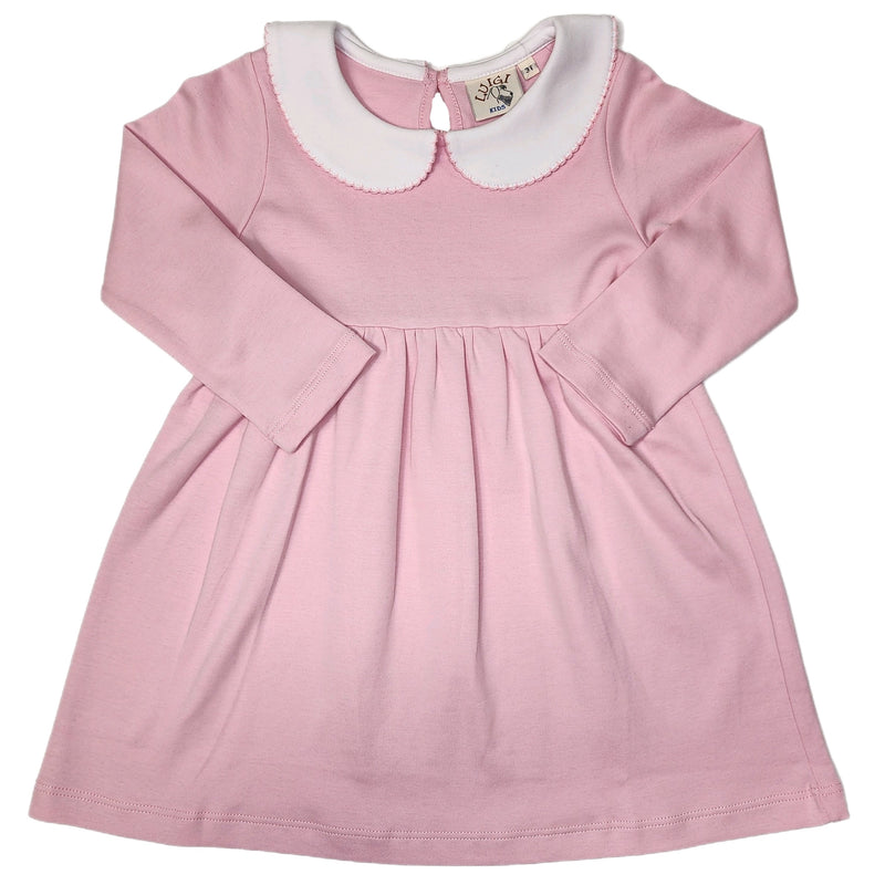 LS Gathered Bottom Dress Lt Pink/White - Born Childrens Boutique