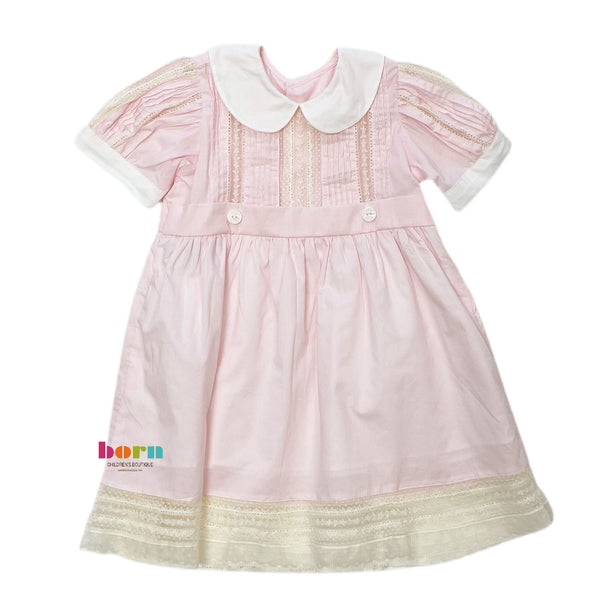 Pink Riley Dress with Ecru Lace - Born Childrens Boutique