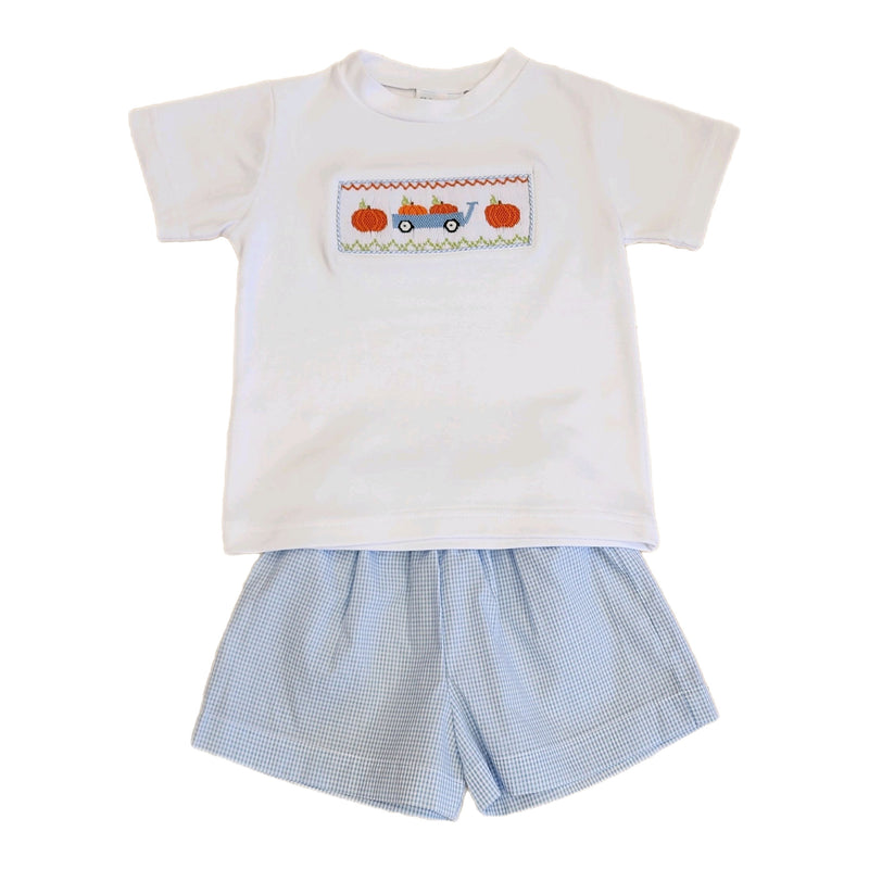 Tom Smocked Pumpkin Boy Short Set - Born Childrens Boutique