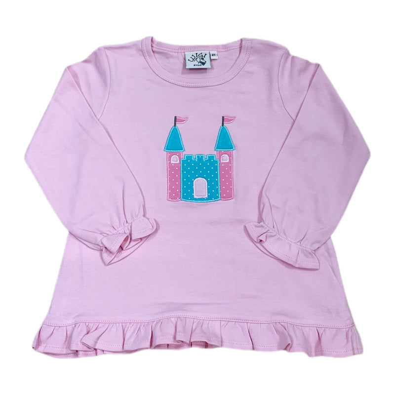 Long Sleeve Girl Top Castle Lt Pink - Born Childrens Boutique